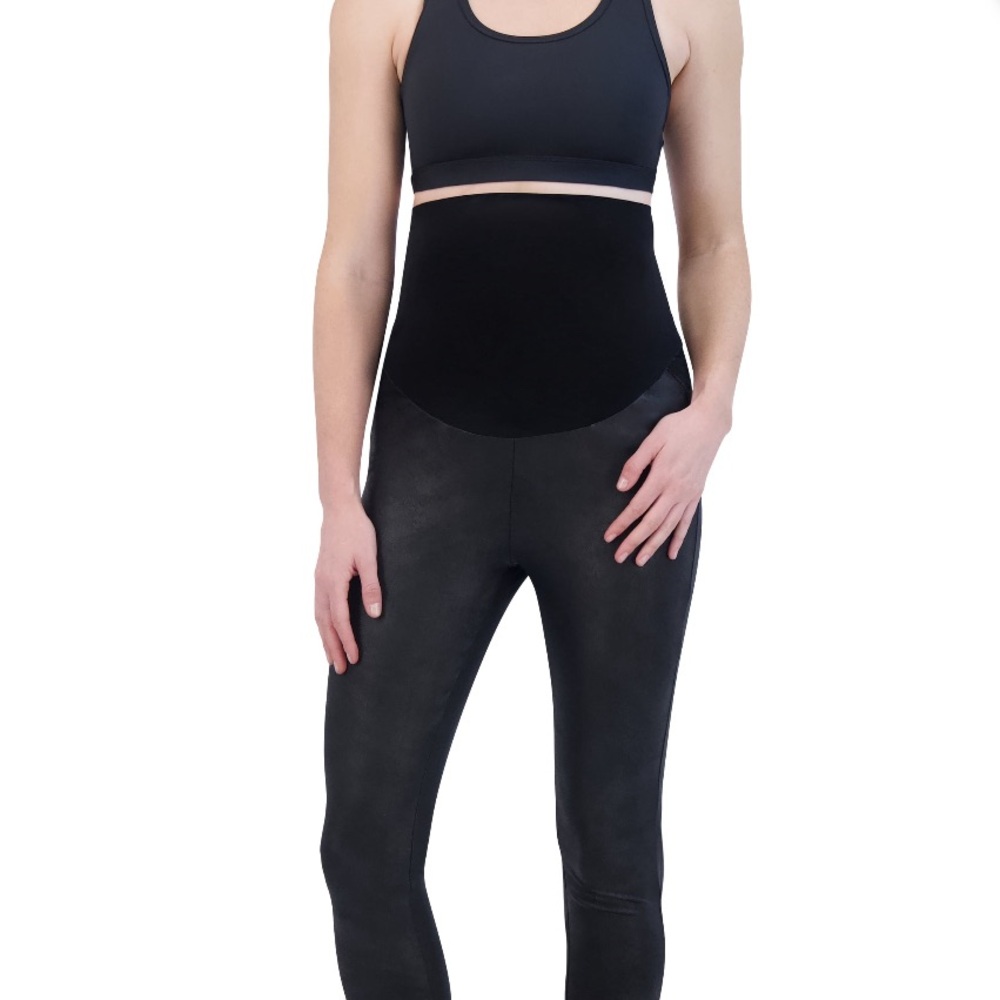 Time and Tru Black Faux Leather Maternity Leggings M L 8 10 12 14